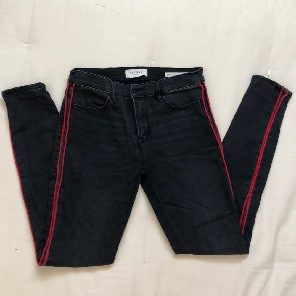 Pacsun Black Jeggings with red trim